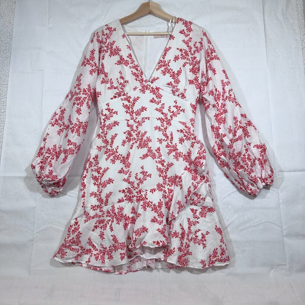 Keepsake The Label Fallen Linen Faux Wrap Mini Floral Dress Size M